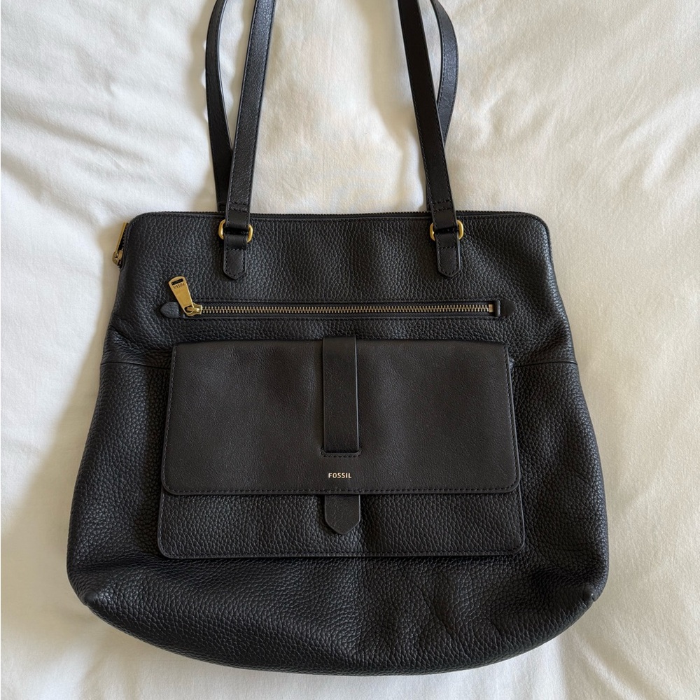 Fossil Black Pebbled Leather Tote